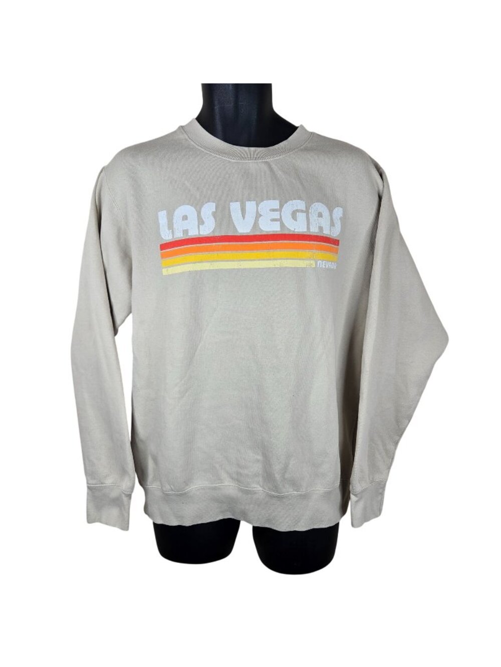 Las Vegas Nevada Beige Crewneck Sweatshirt Retro Stripes Mens Size M
